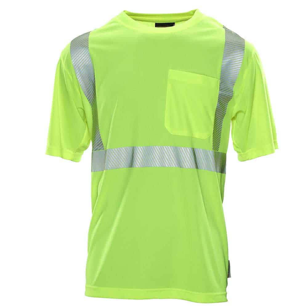RAF Class 2 Hi Vis Pocket Safety Shirt 1 Reflective Tape T shirt with Pocket in Safety Green