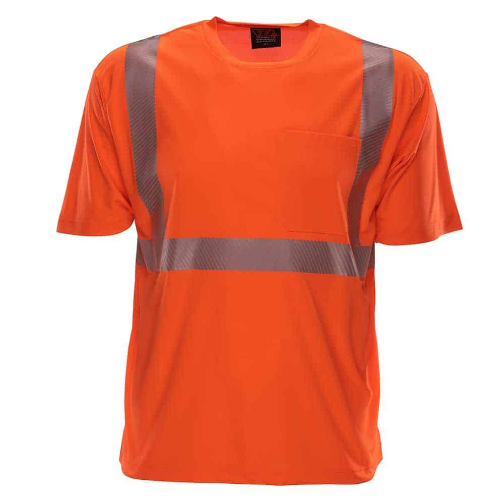 RAF Class 2 Hi Vis Pocket Safety Shirt 3 Reflective Tape T shirt with Pocket in Safety Orange