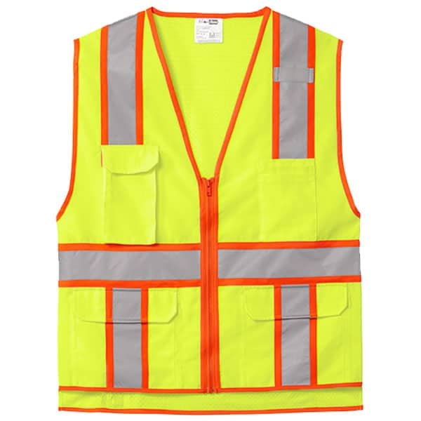 CornerStone Class 2 Surveyor Zippered Safety Vest 2 Safety Green Surveyors Vest