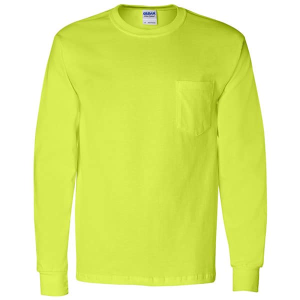Gildan Long Sleeve POCKET Safety Shirt 2 Gildan Safety Green Long Sleeve Shirt