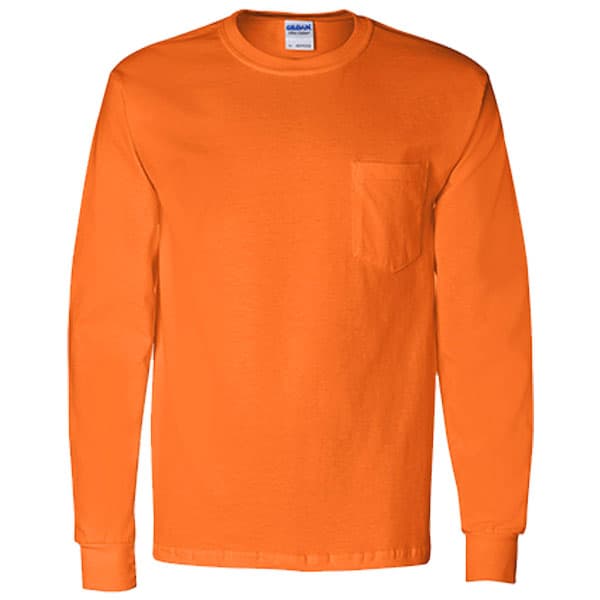Gildan Long Sleeve POCKET Safety Shirt 3 Safety Orange Long Sleeve Pocket Shirt from Gildan