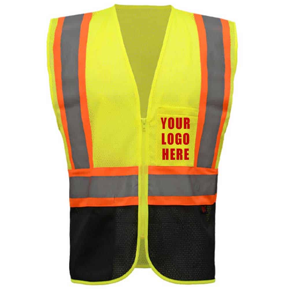 GSS Black Bottom Class 2 Safety Vest 3 Custom Printed Black Bottom Safety Vest