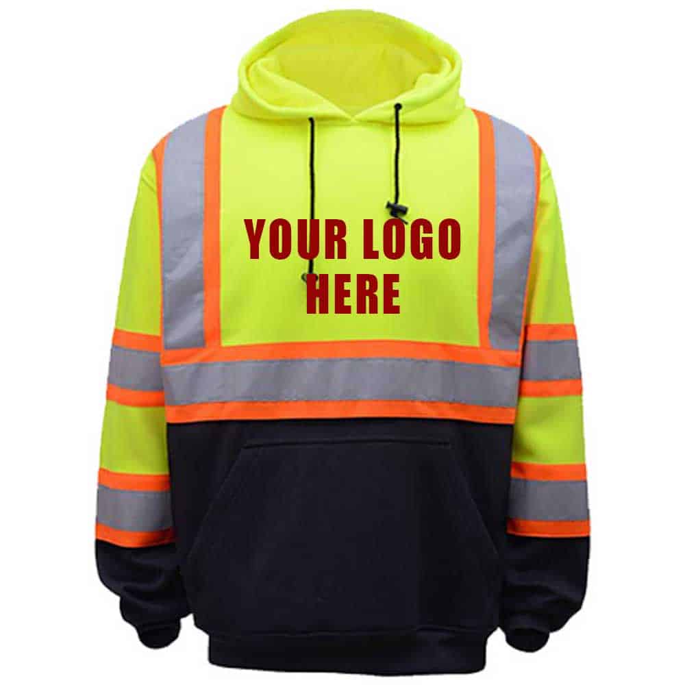 GSS Class 3 Pullover Two Tone Sweatshirt 4 Safety Green Two-Tone Hooded Sweatshirt