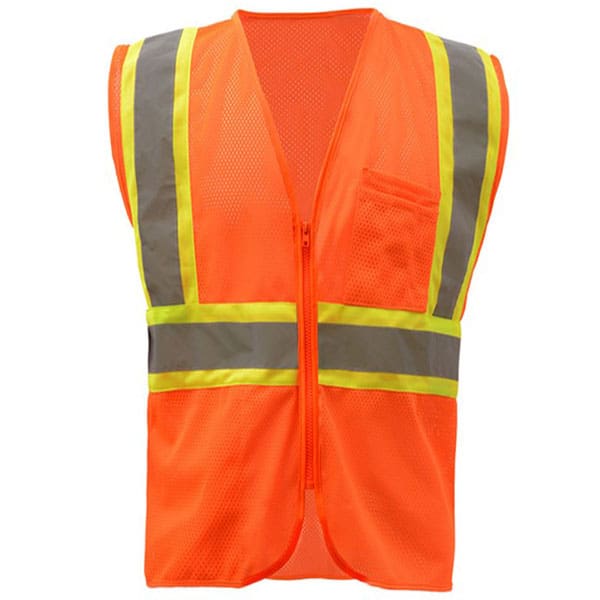 GSS Class 2 Mesh Two Tone Zipper Safety Vest 3 GSS Class 2 Safety Orange Vest with Contrast Trim