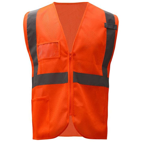 GSS Class 2 Mesh Zipper Safety Vest with ID Pocket 3 Safety Orange Vest with ID Pocket and Zipper