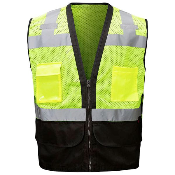 GSS Class 2 Safety Green Heavy Duty Vest with iPad Pocket 1 GSS 1201 Black Bottom hi vis Vest with iPad Pocket