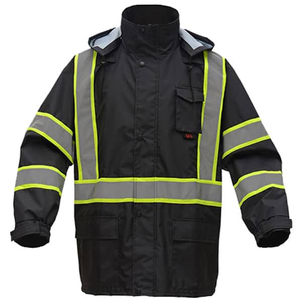 GSS Class 3 Premium Two Tone Hooded Safety Rain Coat 3 GSS Black Rain Jacket