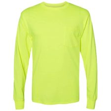 Long Sleeve Pocket Safety Green Shirt
