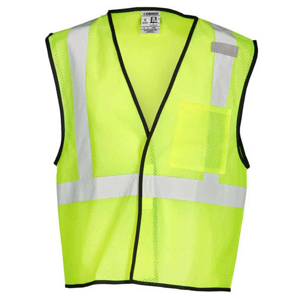 Kishigo Single Pocket Mesh Hook & Loop Class 2 Economy Vest 3 Kishigo 1193 Hook and Loop safety green vest