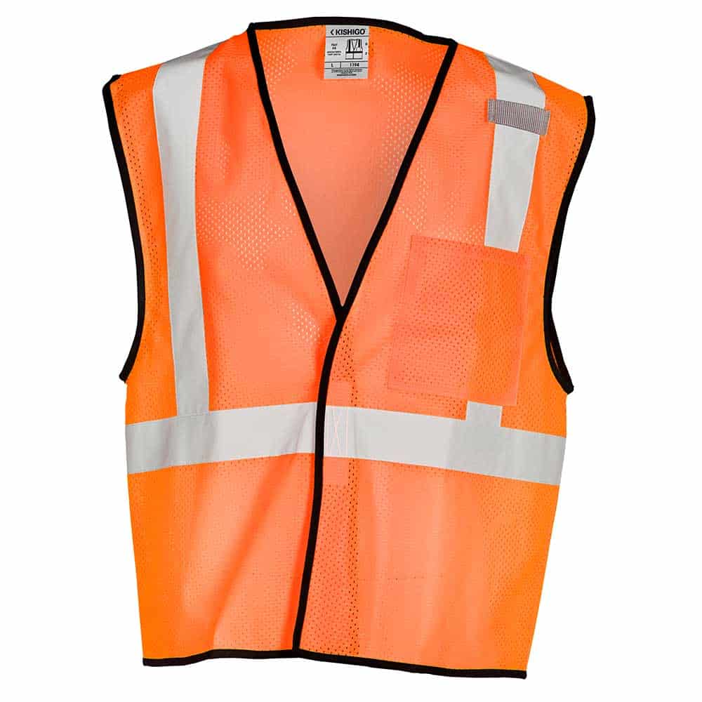 Kishigo Single Pocket Mesh Hook & Loop Class 2 Economy Vest 2 KISH-1194 Hook and Loop Safety Orange Vest