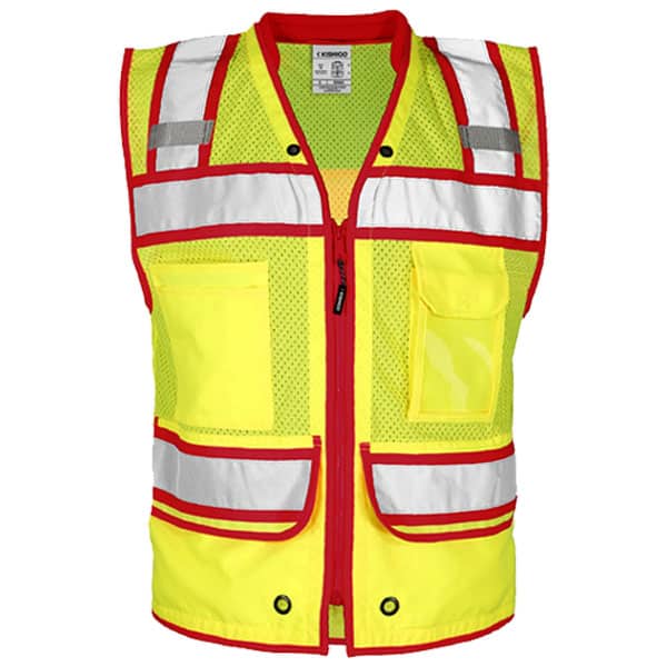 Kishigo Red Contrast High Performance Surveyors Vest 1 Kishigo Surveyors Safety Vest with Red Trim