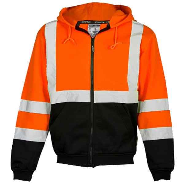 Kishigo Hi-Viz Hooded Full Zip Sweatshirt 2 Safety Orange Full Zip Hooded Sweatshirt from Kishigo