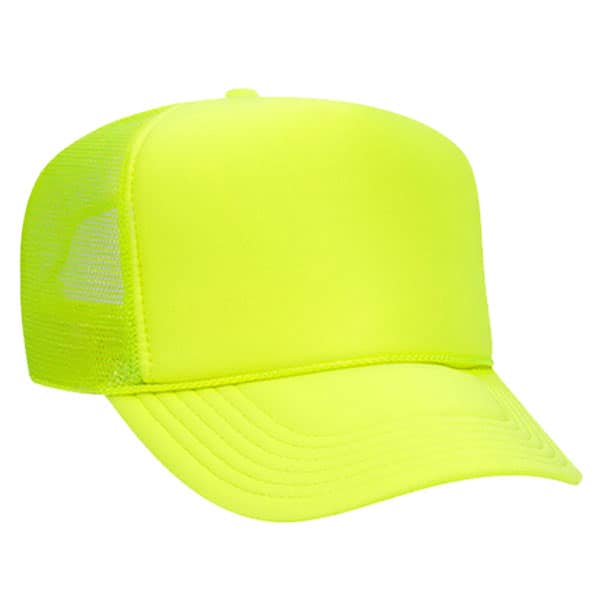 Otto Cap 5 Panel Trucker Safety Hat 3 Safety Green Mesh Back Cap