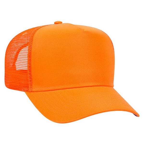 Otto Cap 5 Panel Trucker Safety Hat 2 Safety Orange Mesh Back Cap