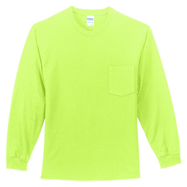 Port & Company Essential Long Sleeve Pocket Tee 2 Port & Company Long Sleeve Pocket Shirt Safety Green