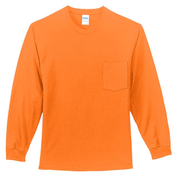 Port & Company Essential Long Sleeve Pocket Tee 3 Port & Company Long Sleeve Pocket Shirt Safety Orange