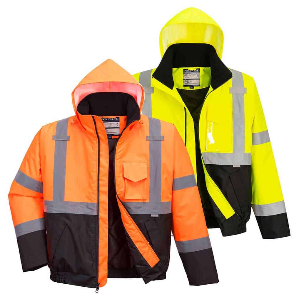 Portwest Class 3 Two-Tone Hi-Vis Bomber Jacket 1 Portwest Sfety Bomber Jacket in Safety Orange and Safety Green