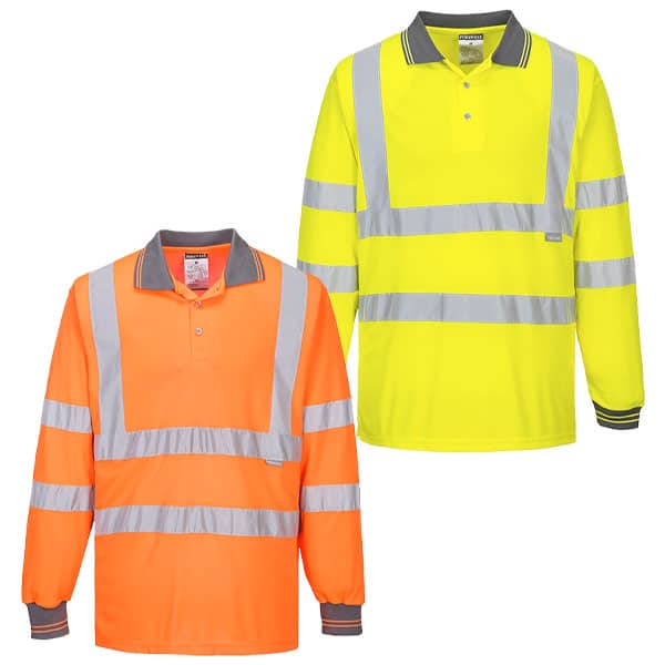 Portwest Class 3 Hi-Vis Long Sleeve Polo Shirt 1 Reflective Safety Polos