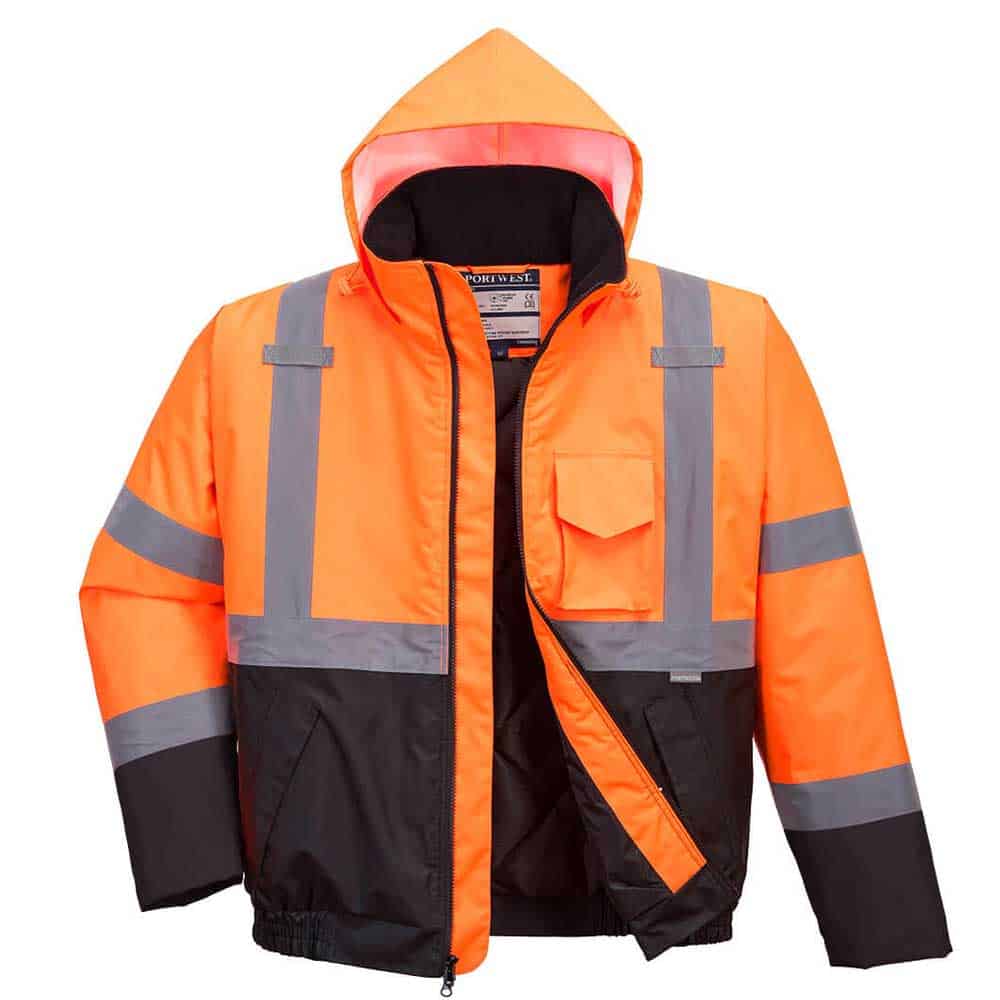 Portwest Class 3 Two-Tone Hi-Vis Bomber Jacket 2 Portwest Safety Orange Bomber Jacket