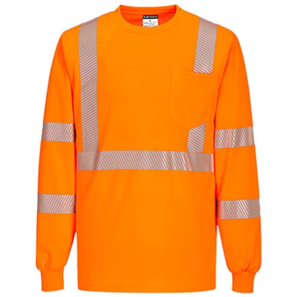 Portwest S195 Segmented Tape Long Sleeve Shirt 3 Safety Orange Hi-Vis Long Sleeve Safety Shirt