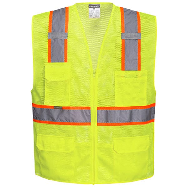 Portwest Orlando Contrast Mesh Safety Vest 3 Safety Green Vest with Contrasting Trim