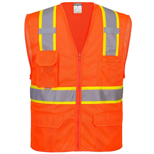Portwest Orlando Contrast Mesh Safety Vest 1 Safety Orange Vest with Contrasting Trim