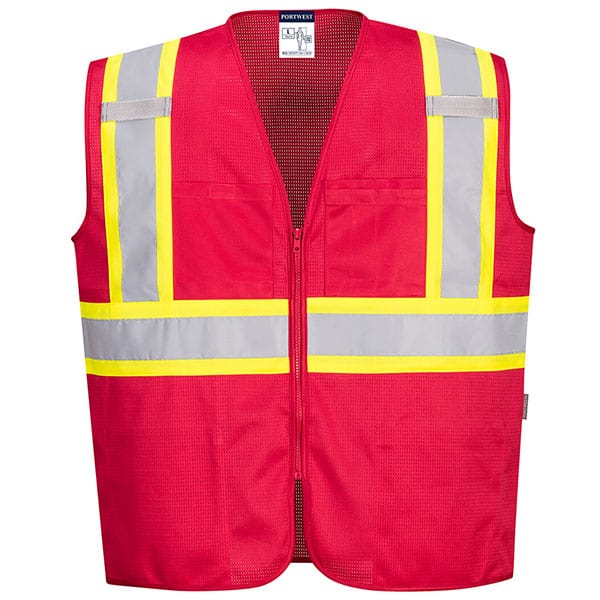 Portwest Iona Plus Red Mesh Vest 1 Portwest Red Safety Vest