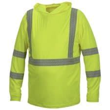 Pyramex Long Sleeve High Visibility Hooded Shirt - Small, Safety Green