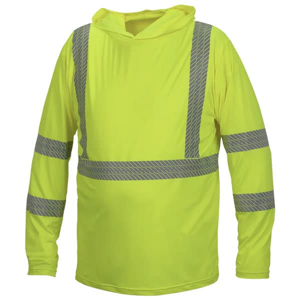 Pyramex Long Sleeve High Visibility Hooded Shirt 2 Pyramex Long Sleeve High Visibility Hooded Shirt - Small, Safety Green