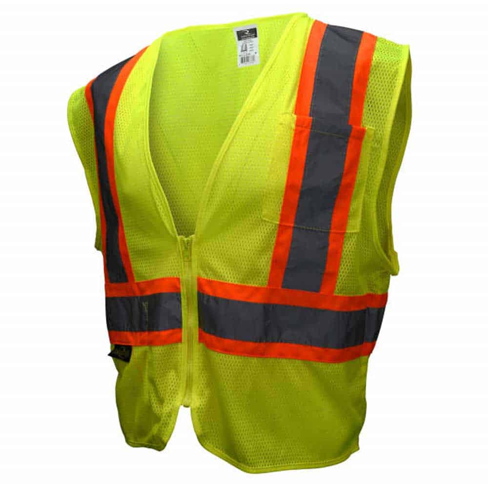 Radians Economy Two-Tone Class 2 Vest 3 Radians Safety Green Zipper Vest with orange trim