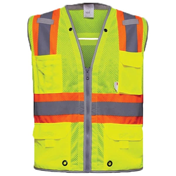 RAF Class 2 589ETLM Multi-Pocket Hi Vis Mesh Safety Vest 2 RAF Safety Green Vest with Contrast Trim